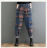 Vintage Karierte Patchwork Haremshose aus Denim mit hoher Taille